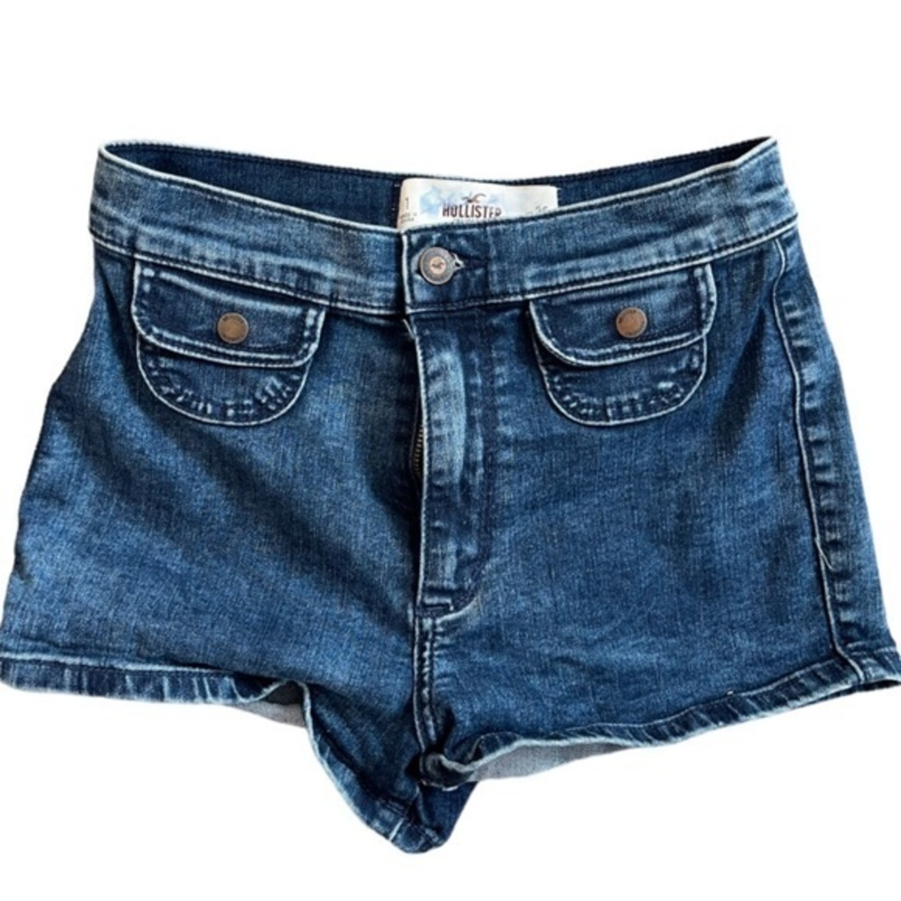 Hollister High Rise Front Flap Shorts Denim Stretch Retro Size 1 / or W 25